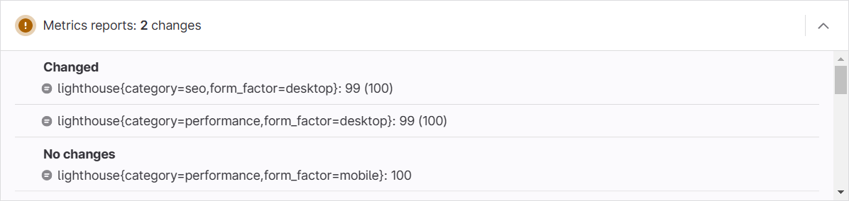 Metrics in merge request when changed